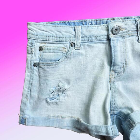 Vanilla Star Distressed Denim Cuffed Hem Shorts - Picture 4 of 6